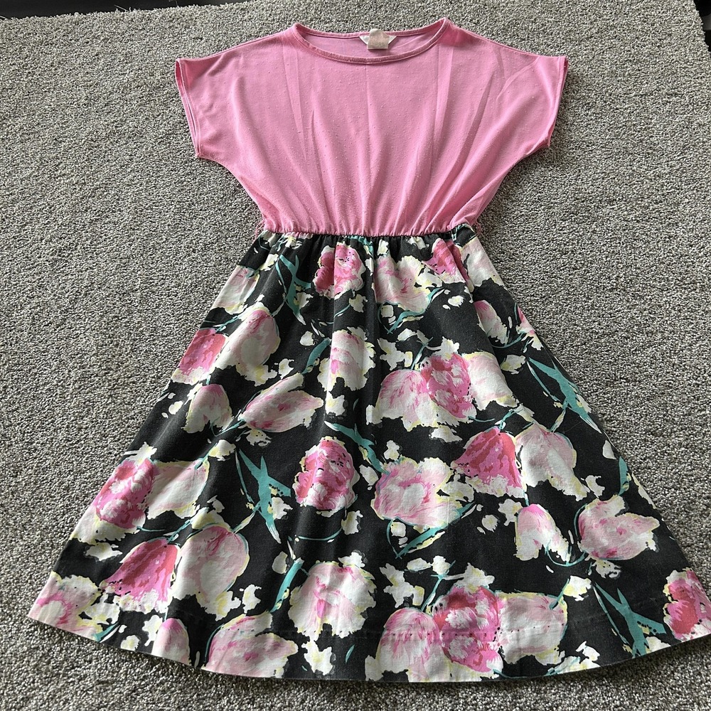 Vintage Blair Dress Womens 12P Pink Floral Short Sleeve Fit Flare Knee Length